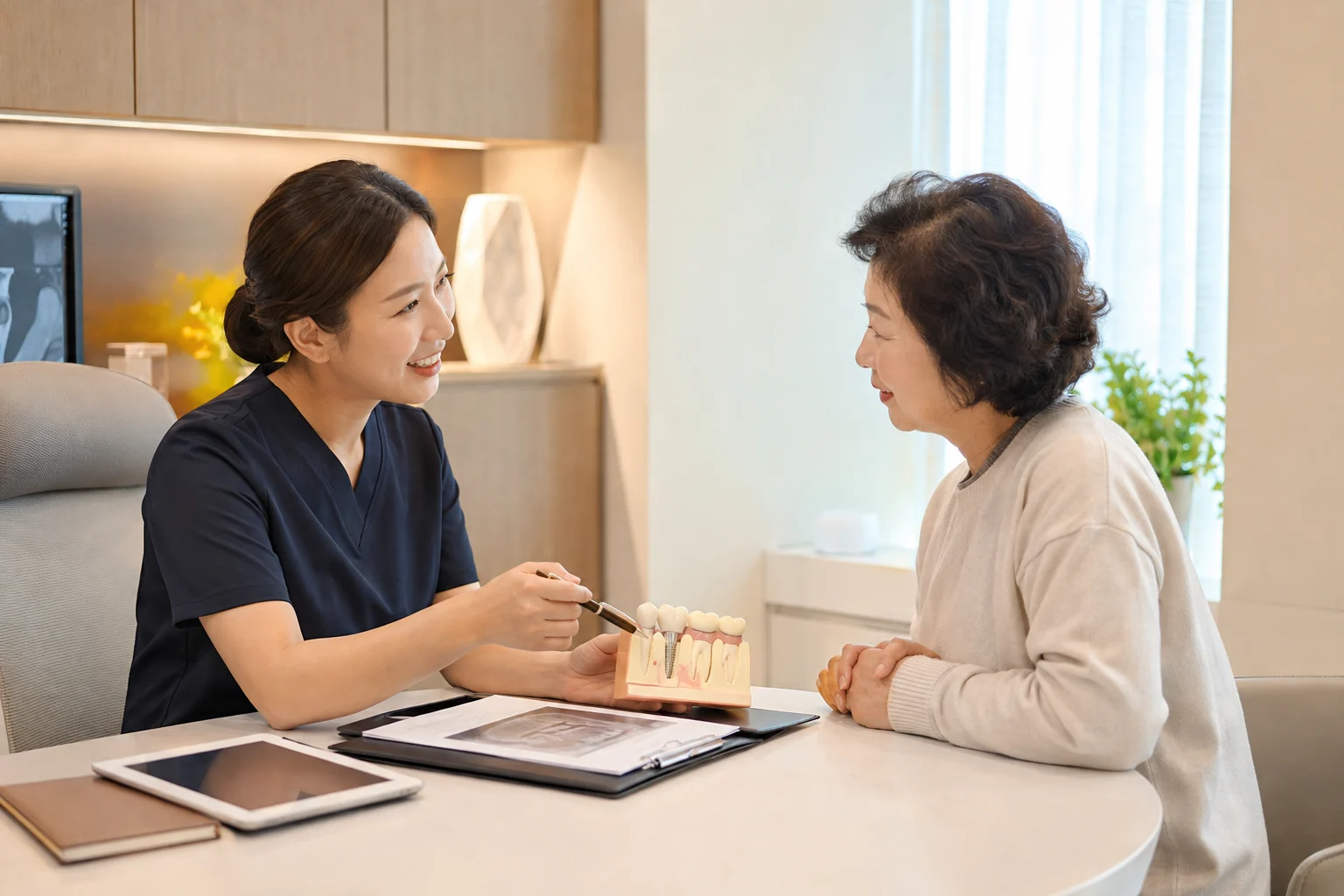 여러 치과 상담 후 비교 정리하는 장면