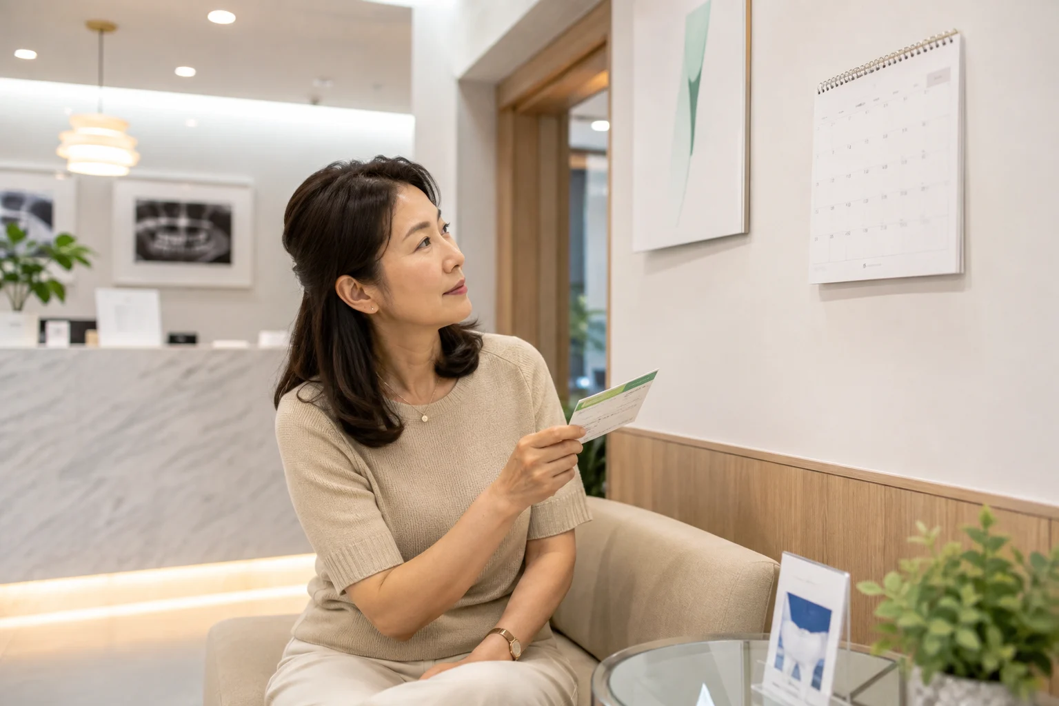 수술 후 일정 관리를 위해 달력을 확인하는 장면